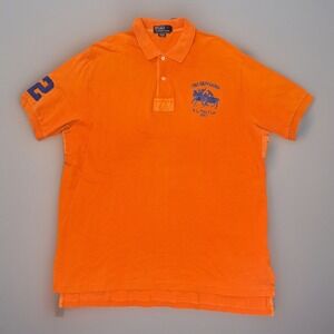 Polo Ralph‎ Lauren Big Pony #2 Rugby ORANGE XXL Vented Polo Club Slightly Faded